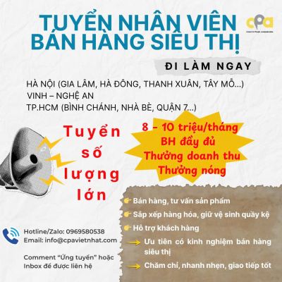 TUYỂN NH&Acirc;N VI&Ecirc;N B&Aacute;N H&Agrave;NG SI&Ecirc;U THỊ &ndash; ĐI L&Agrave;M NGAY